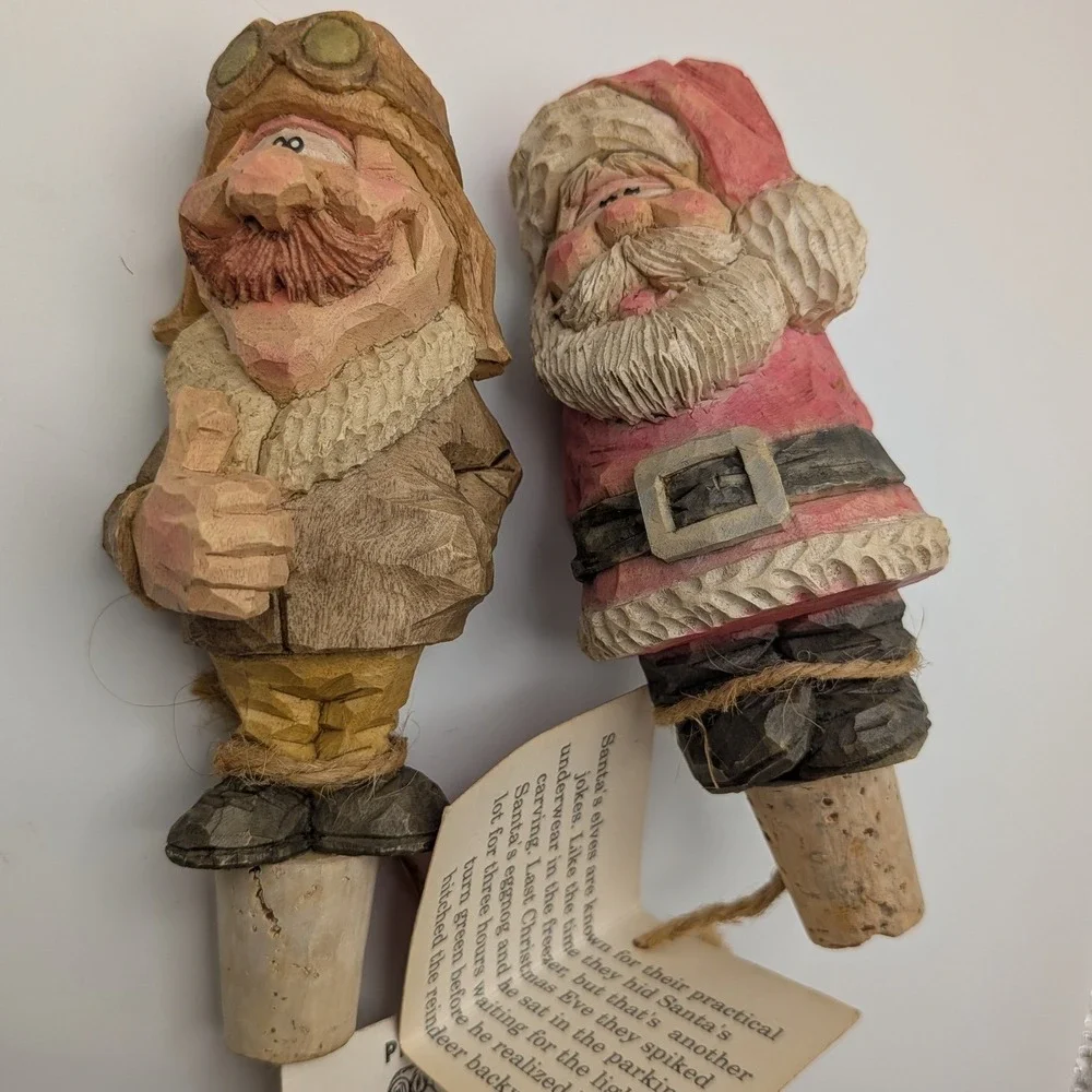 Spit N Whittle Occupation Collection Pilot Santa Wine Bottle Stoppers Set of 2